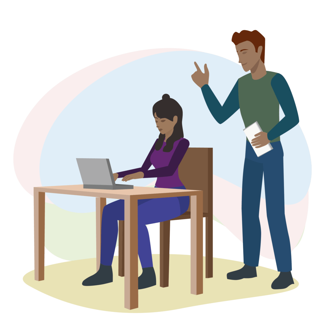 Mentor helping neurodiverse individual