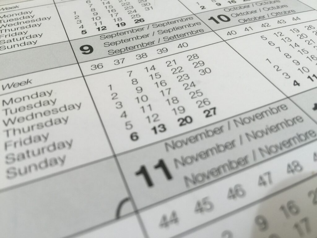 A close-up of a calendar with September as its most prominent month.